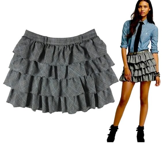 J.CREW Vintage Wool Plaid Ruffled Mini Skirt Size 0 - Picture 1 of 6